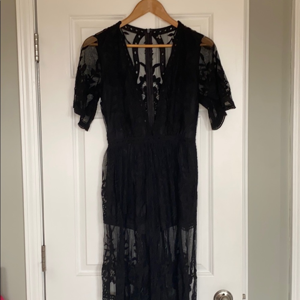 Low-cut floor length dress